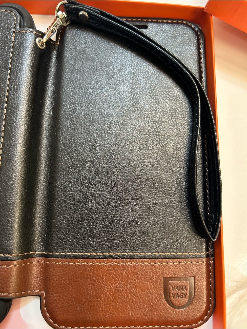 Galaxy s23 plus Two-Tone Black & Brown Leather Wristlet Phone Case